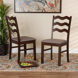 Baxton Studio Amara Mid-Century Modern Warm Grey Fabric And Dark Brown Finished Wood 2-Piece Dining Chair Set