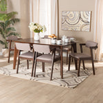 Load image into Gallery viewer, Baxton Studio Althea Mid-Century Modern Transitional Warm Grey Fabric And Dark Brown Finished Wood 7-Piece Dining Set
