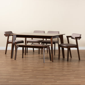 Baxton Studio Althea Mid-Century Modern Transitional Warm Grey Fabric And Dark Brown Finished Wood 6-Piece Dining Set