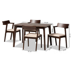 Load image into Gallery viewer, Baxton Studio Berenice Mid-Century Modern Transitional Cream Fabric And Dark Brown Finished Wood 5-Piece Dining Set
