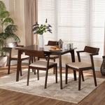 Load image into Gallery viewer, Baxton Studio Berenice Mid-Century Modern Transitional Cream Fabric And Dark Brown Finished Wood 5-Piece Dining Set
