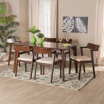 Load image into Gallery viewer, Baxton Studio Berenice Mid-Century Modern Transitional Cream Fabric And Dark Brown Finished Wood 7-Piece Dining Set
