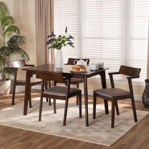 Baxton Studio Berenice Mid-Century Modern Transitional Warm Grey Fabric And Dark Brown Finished Wood 5-Piece Dining Set