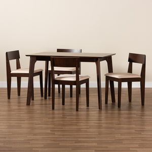 Baxton Studio Camilla Mid-Century Modern Cream Fabric And Dark Brown Finished Wood 5-Piece Dining Set