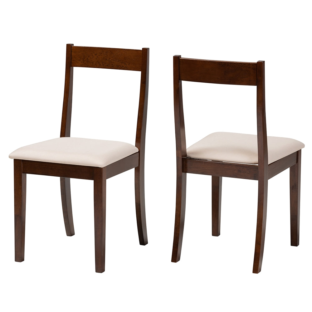 Baxton Studio Carola Mid-Century Modern Cream Fabric And Dark Brown Finished Wood 2-Piece Dining Chair Set