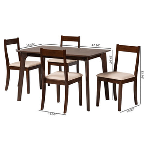 Baxton Studio Carola Mid-Century Modern Cream Fabric And Dark Brown Finished Wood 5-Piece Dining Set