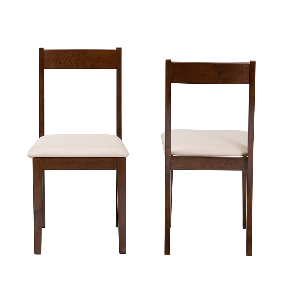 Baxton Studio Carola Mid-Century Modern Cream Fabric And Dark Brown Finished Wood 2-Piece Dining Chair Set