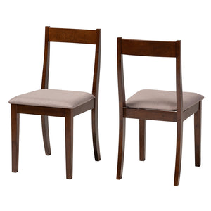 Baxton Studio Carola Mid-Century Modern Warm Grey Fabric And Dark Brown Finished Wood 2-Piece Dining Chair Set