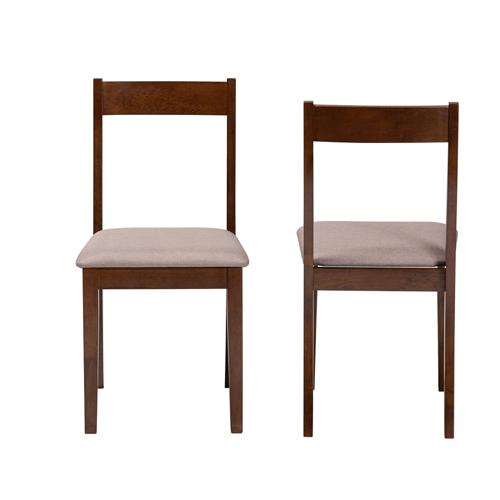 Baxton Studio Carola Mid-Century Modern Warm Grey Fabric And Dark Brown Finished Wood 2-Piece Dining Chair Set