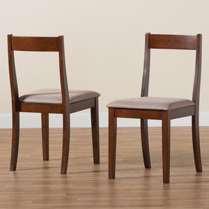 Baxton Studio Carola Mid-Century Modern Warm Grey Fabric And Dark Brown Finished Wood 2-Piece Dining Chair Set