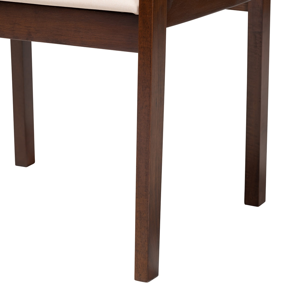 Baxton Studio Helene Mid-Century Modern Cream Fabric And Dark Brown Finished Wood 5-Piece Dining Set