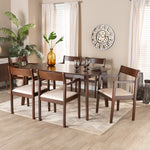 Load image into Gallery viewer, Baxton Studio Helene Mid-Century Modern Cream Fabric And Dark Brown Finished Wood 7-Piece Dining Set
