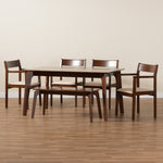 Load image into Gallery viewer, Baxton Studio Helene Mid-Century Modern Cream Fabric And Dark Brown Finished Wood 6-Piece Dining Set
