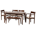 Load image into Gallery viewer, Baxton Studio Helene Mid-Century Modern Cream Fabric And Dark Brown Finished Wood 6-Piece Dining Set
