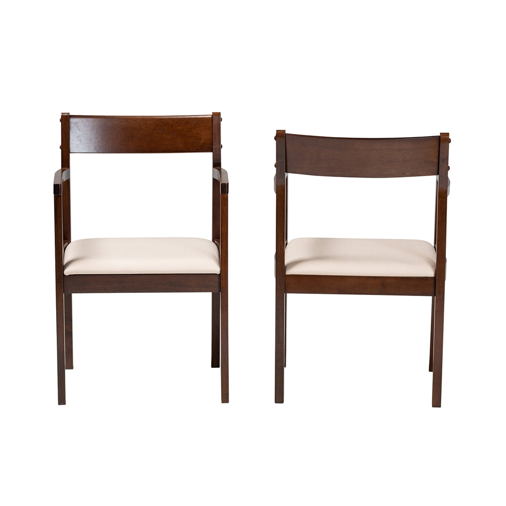 Baxton Studio Helene Mid-Century Modern Cream Fabric And Dark Brown Finished Wood 2-Piece Dining Chair Set