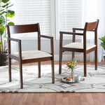 Load image into Gallery viewer, Baxton Studio Helene Mid-Century Modern Cream Fabric And Dark Brown Finished Wood 2-Piece Dining Chair Set
