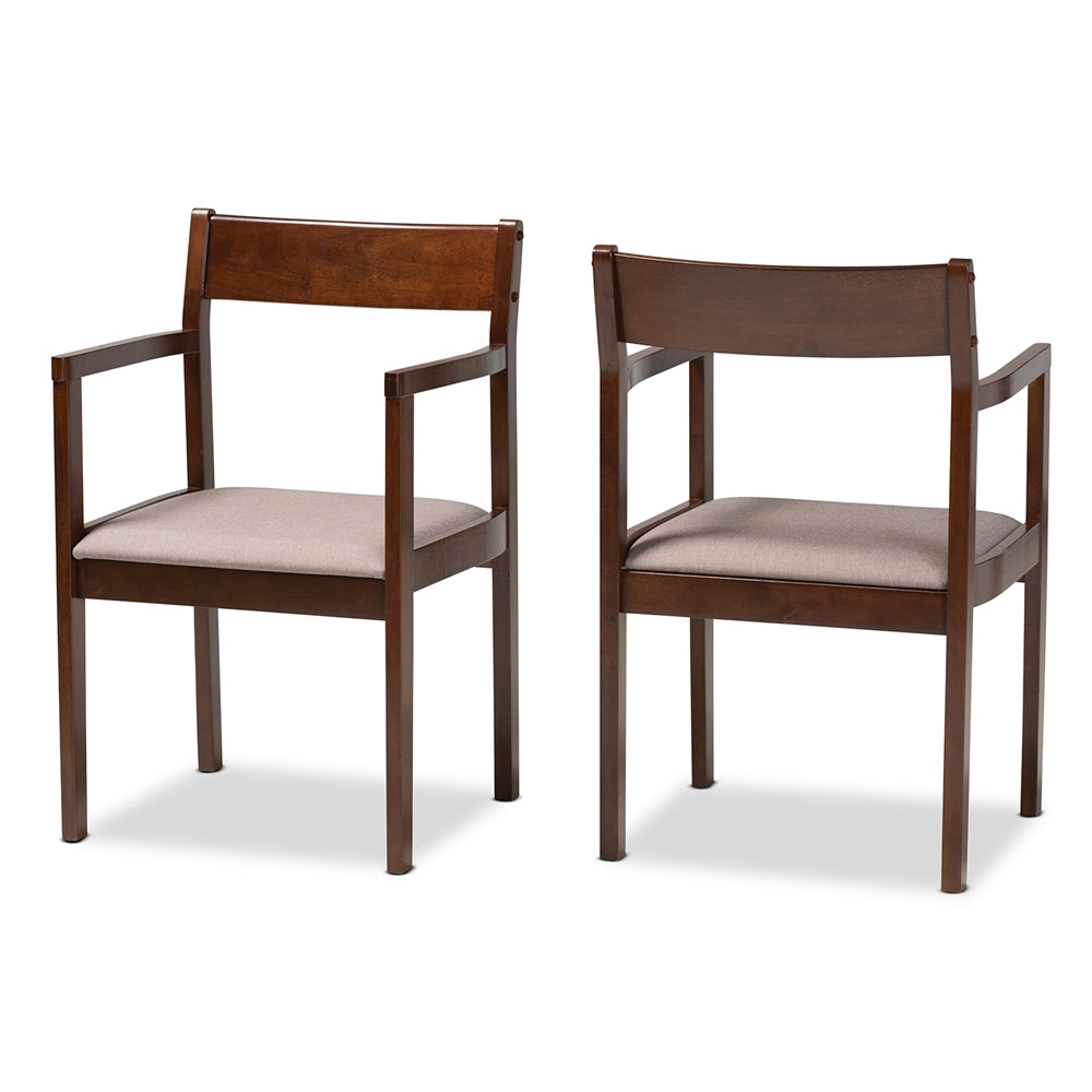 Baxton Studio Helene Mid-Century Modern Warm Grey Fabric And Dark Brown Finished Wood 2-Piece Dining Chair Set