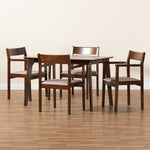 Load image into Gallery viewer, Baxton Studio Helene Mid-Century Modern Warm Grey Fabric And Dark Brown Finished Wood 5-Piece Dining Set
