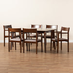 Load image into Gallery viewer, Baxton Studio Helene Mid-Century Modern Warm Grey Fabric And Dark Brown Finished Wood 7-Piece Dining Set
