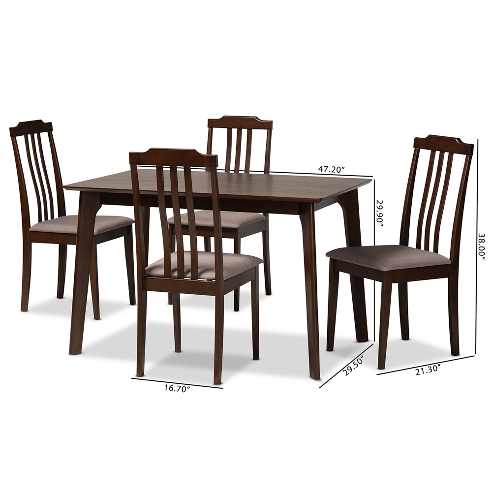 Baxton Studio Clarissa Mid-Century Modern Warm Grey Fabric And Dark Brown Finished Wood 5-Piece Dining Set