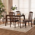 Load image into Gallery viewer, Baxton Studio Clarissa Mid-Century Modern Warm Grey Fabric And Dark Brown Finished Wood 5-Piece Dining Set
