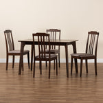 Load image into Gallery viewer, Baxton Studio Clarissa Mid-Century Modern Warm Grey Fabric And Dark Brown Finished Wood 5-Piece Dining Set
