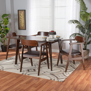 Baxton Studio Cleo Mid-Century Modern Espresso Fabric And Dark Brown Finished Wood 5-Piece Dining Set