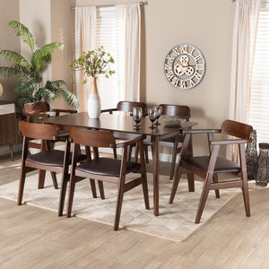 Baxton Studio Cleo Mid-Century Modern Espresso Fabric And Dark Brown Finished Wood 7-Piece Dining Set