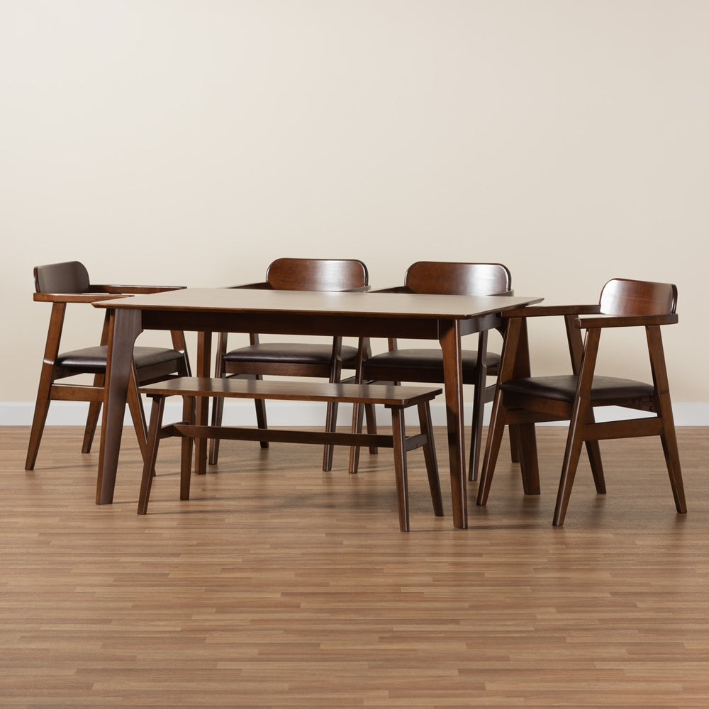 Baxton Studio Cleo Mid-Century Modern Espresso Fabric And Dark Brown Finished Wood 6-Piece Dining Set