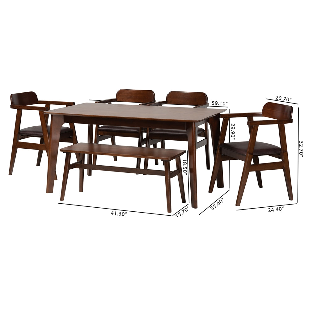 Baxton Studio Cleo Mid-Century Modern Espresso Fabric And Dark Brown Finished Wood 6-Piece Dining Set