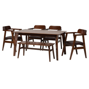 Baxton Studio Cleo Mid-Century Modern Espresso Fabric And Dark Brown Finished Wood 6-Piece Dining Set