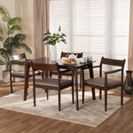 Load image into Gallery viewer, Baxton Studio Coretta Mid-Century Modern Warm Grey Fabric And Dark Brown Finished Wood 5-Piece Dining Set
