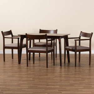 Baxton Studio Coretta Mid-Century Modern Warm Grey Fabric And Dark Brown Finished Wood 5-Piece Dining Set