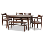 Load image into Gallery viewer, Baxton Studio Coretta Mid-Century Modern Warm Grey Fabric And Dark Brown Finished Wood 6-Piece Dining Set
