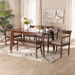 Load image into Gallery viewer, Baxton Studio Coretta Mid-Century Modern Warm Grey Fabric And Dark Brown Finished Wood 6-Piece Dining Set
