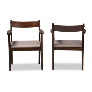 Baxton Studio Coretta Mid-Century Modern Warm Grey Fabric And Dark Brown Finished Wood 2-Piece Dining Chair Set