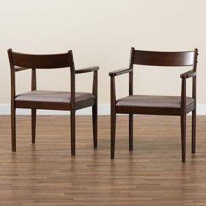 Baxton Studio Coretta Mid-Century Modern Warm Grey Fabric And Dark Brown Finished Wood 2-Piece Dining Chair Set