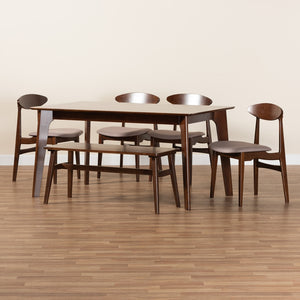 Baxton Studio Daria Mid-Century Modern Warm Grey Fabric And Dark Brown Finished Wood 6-Piece Dining Set