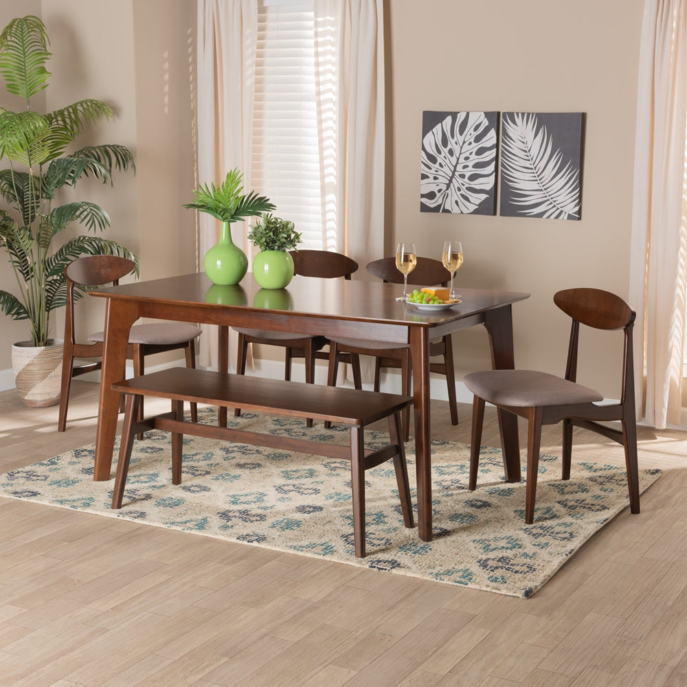 Baxton Studio Daria Mid-Century Modern Warm Grey Fabric And Dark Brown Finished Wood 6-Piece Dining Set