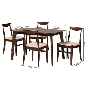 Baxton Studio Delphina Mid-Century Modern Cream Fabric And Dark Brown Finished Wood 5-Piece Dining Set