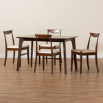 Load image into Gallery viewer, Baxton Studio Delphina Mid-Century Modern Cream Fabric And Dark Brown Finished Wood 5-Piece Dining Set
