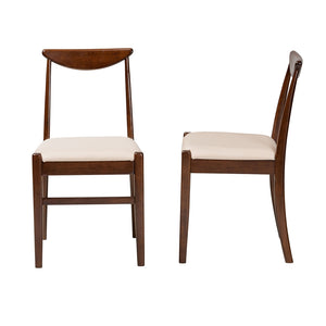 Baxton Studio Delphina Mid-Century Modern Cream Fabric And Dark Brown Finished Wood 2-Piece Dining Chair Set