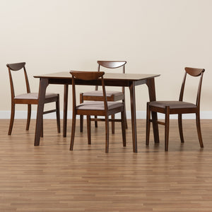 Baxton Studio Delphina Mid-Century Modern Warm Grey Fabric And Dark Brown Finished Wood 5-Piece Dining Set