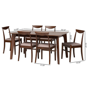 Baxton Studio Delphina Mid-Century Modern Warm Grey Fabric And Dark Brown Finished Wood 7-Piece Dining Set