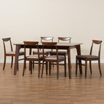 Load image into Gallery viewer, Baxton Studio Delphina Mid-Century Modern Warm Grey Fabric And Dark Brown Finished Wood 7-Piece Dining Set
