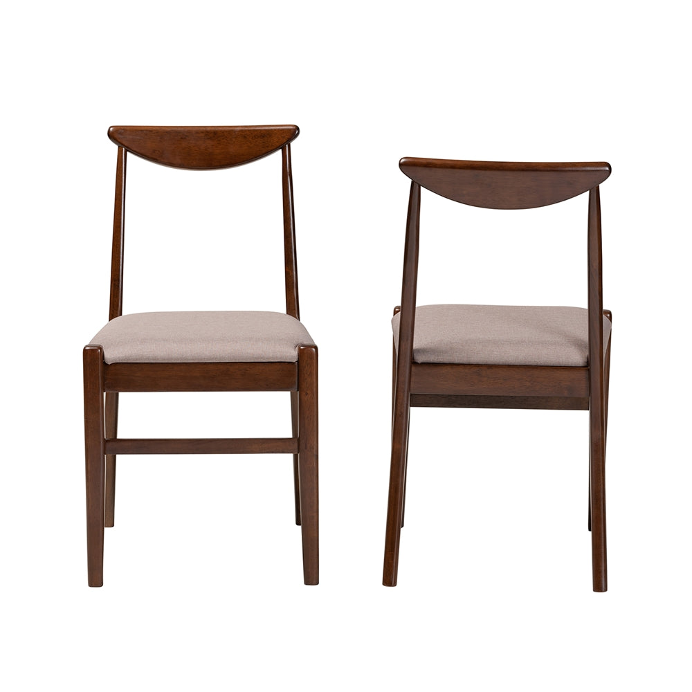 Baxton Studio Delphina Mid-Century Modern Warm Grey Fabric And Dark Brown Finished Wood 2-Piece Dining Chair Set