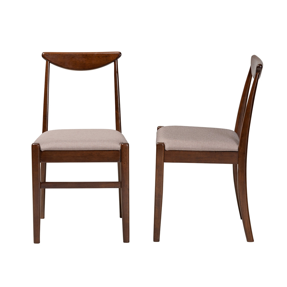 Baxton Studio Delphina Mid-Century Modern Warm Grey Fabric And Dark Brown Finished Wood 2-Piece Dining Chair Set