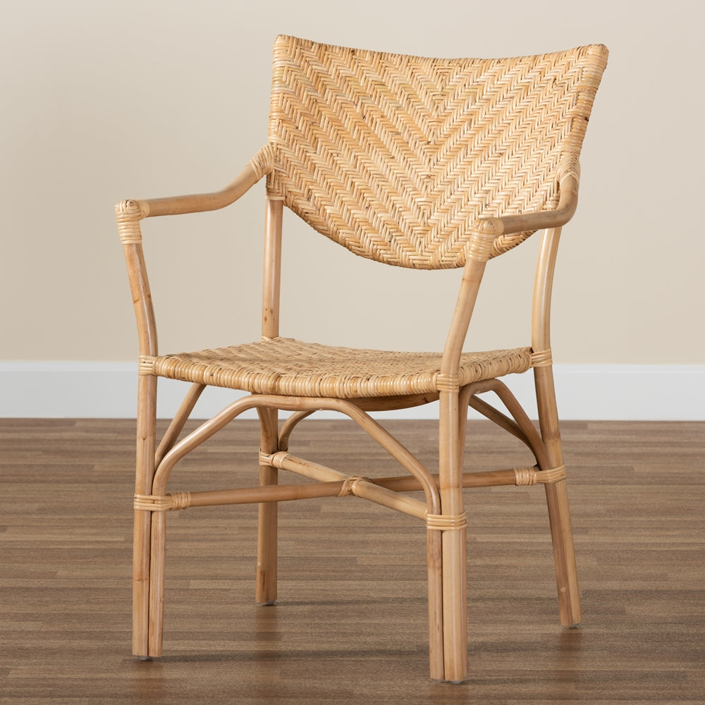 Baxton Studio Damani Modern Bohemian Natural Brown Finished Rattan Dining Chair