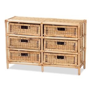 Baxton Studio Dariana Modern Bohemian Natural Brown Rattan 6-Drawer Storage Cabinet