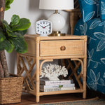 Load image into Gallery viewer, Baxton Studio Camara Modern Bohemian Natural Brown Rattan 1-Drawer Nightstand
